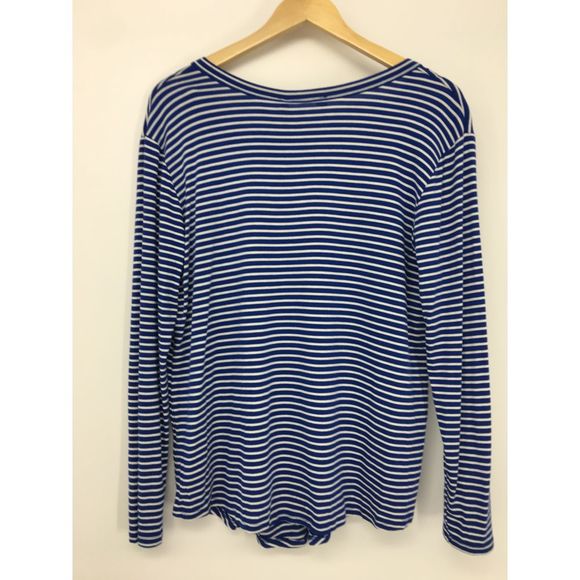 NWT Promesa Striped Soft Rayon Navy White Button Top Womens Size 14 - Picture 2 of 7